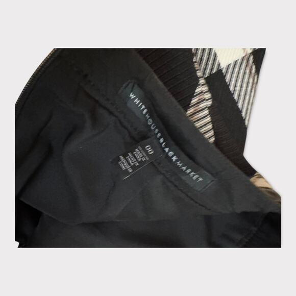 White House Black Market Black Tan Plaid Pencil Skirt - Size 00 - Picture 6 of 9